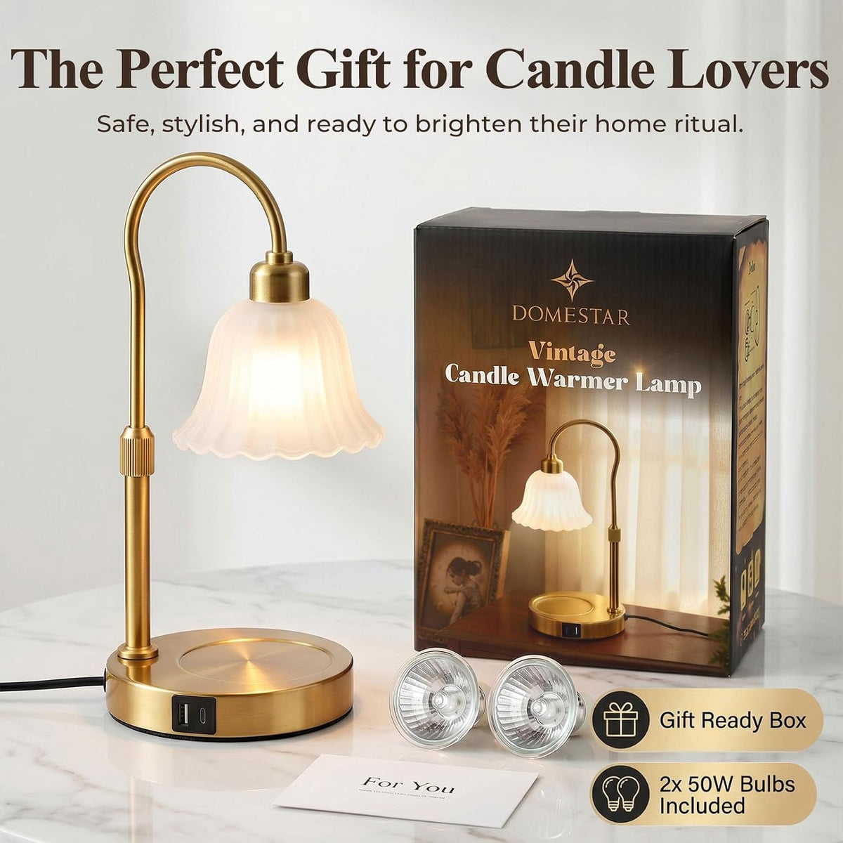 DomeStar Gold Candle Warmer Lamp, Flower Wax Melt Lamp with Timer