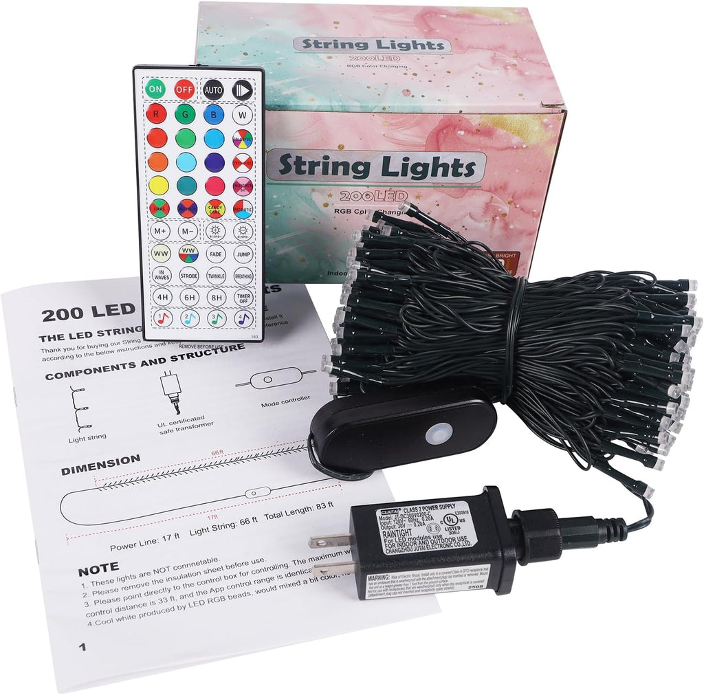 Home Lighting Smart Color Changing Halloween Lights, 66FT 200 LED RGB Christmas String Lights with Remote & App Controlled, Music Sync Multiple Mode, Waterproof Indoor Outdoor Holiday Tree Party Decor