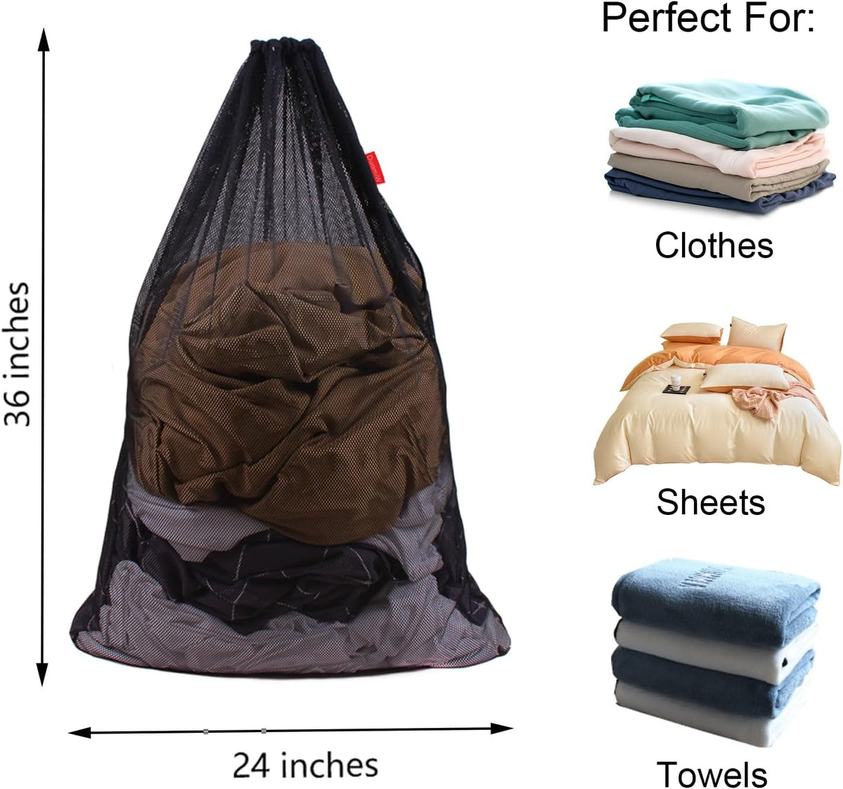2 Pack Mesh Laundry Bags 24 x 36 Inches Drawstring Bag Black&White