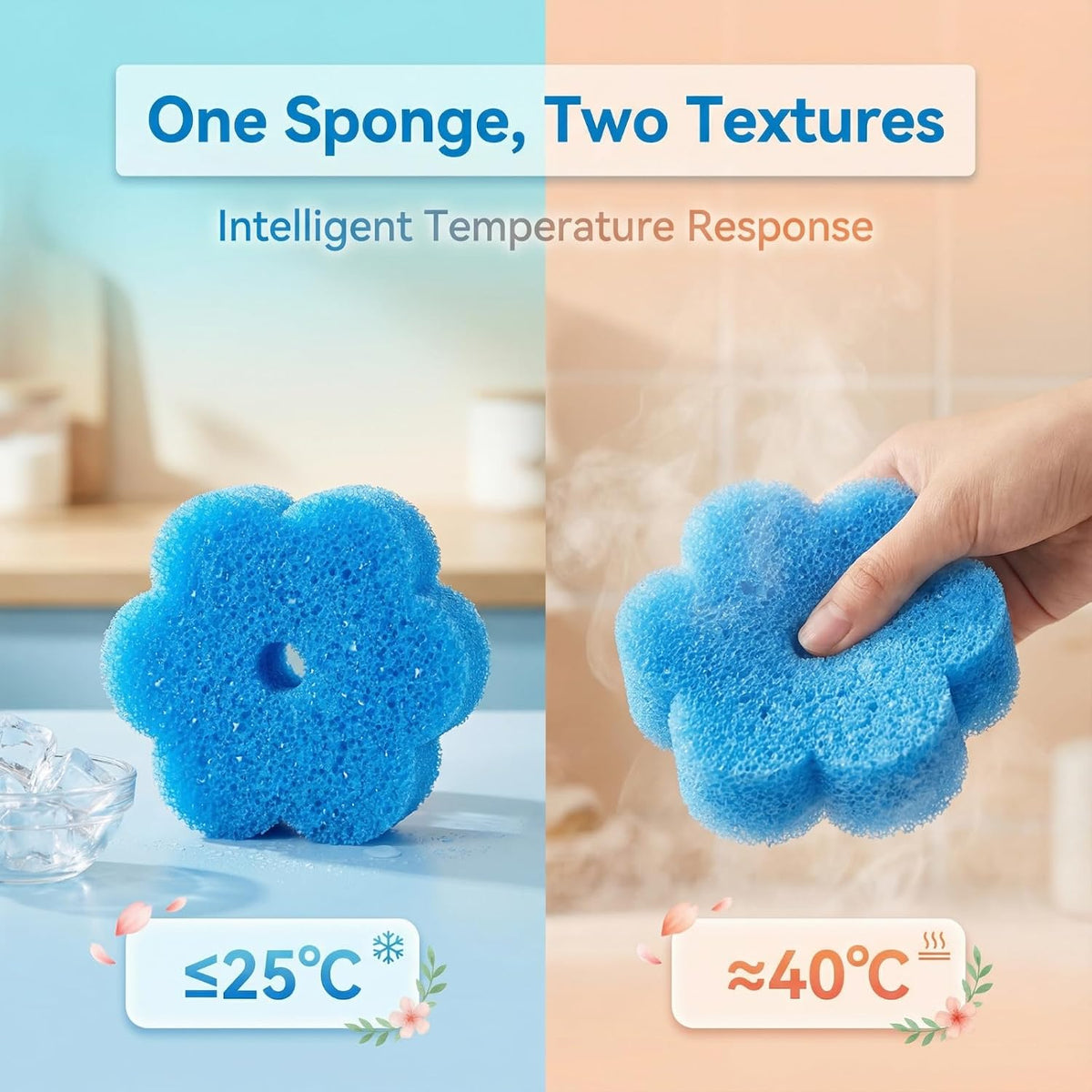 Scrub Flower Temperature-Sensitive Non-Scratch Dish Sponges, 6 Count