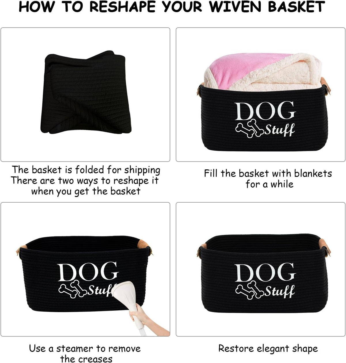 Geyecete Square Dog toy basket storage Cotton Rope Storage Basket Pet/Pet Toy And Accessory Storage Bin Doy Toy Box-Black