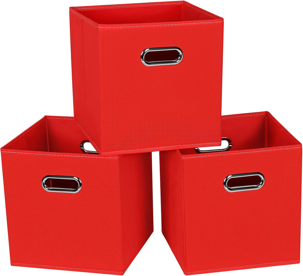 STOREONE Fabric Storage Bins Cubes Baskets Containers-(11X11X11) with Dual Handles for Shelf Closet, Nursery Home ， Bedroom Organizers, Foldable Set of 3 (Red)