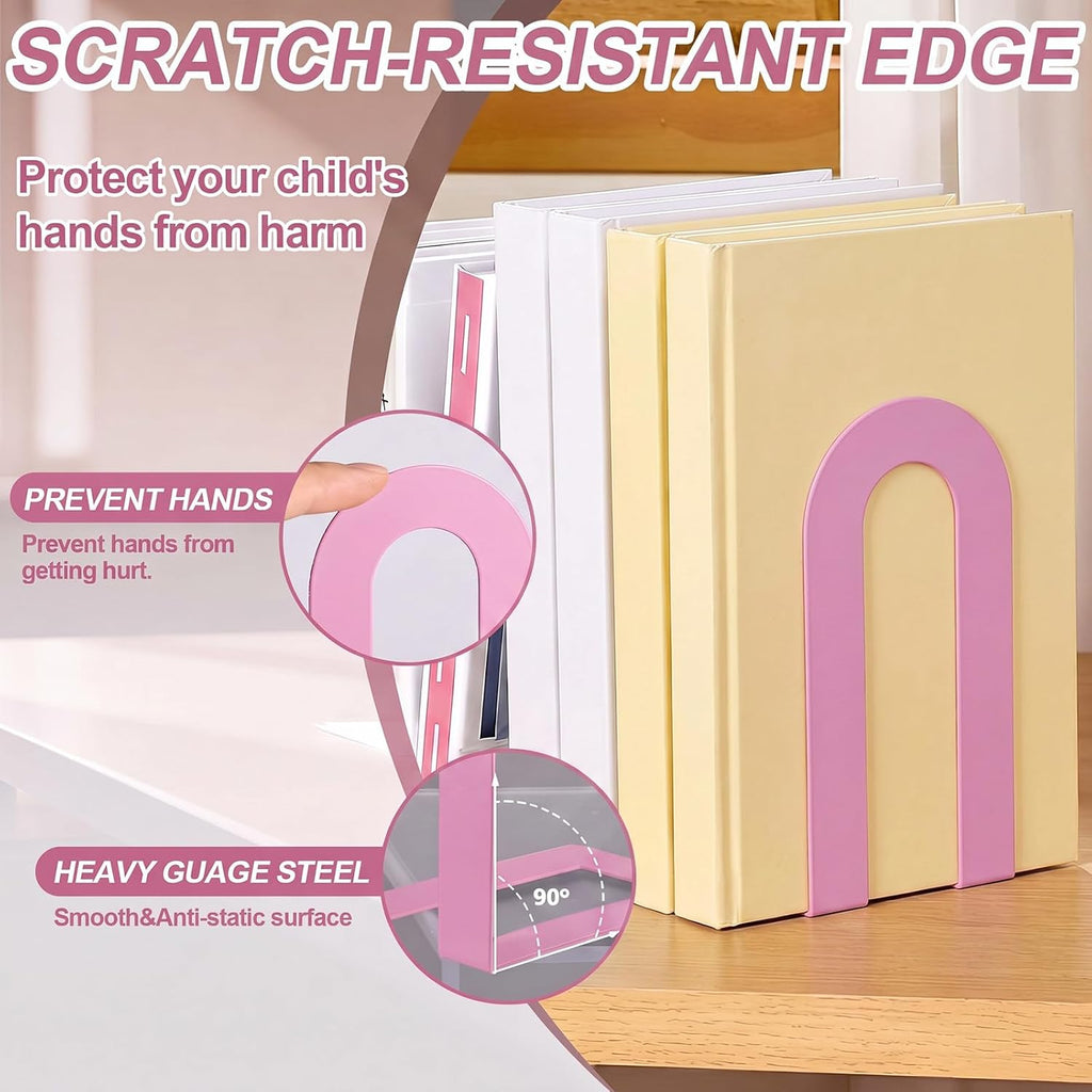 Chunful 6 Pcs Pink Metal BookEnds Shelves, 7.5 x 5.75 x 3.5 in