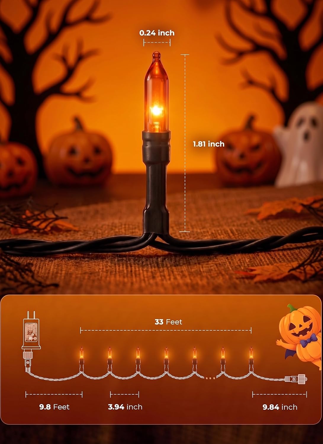 Minetom Orange Halloween String Lights Outdoor, 39Ft 100LED Christmas Light