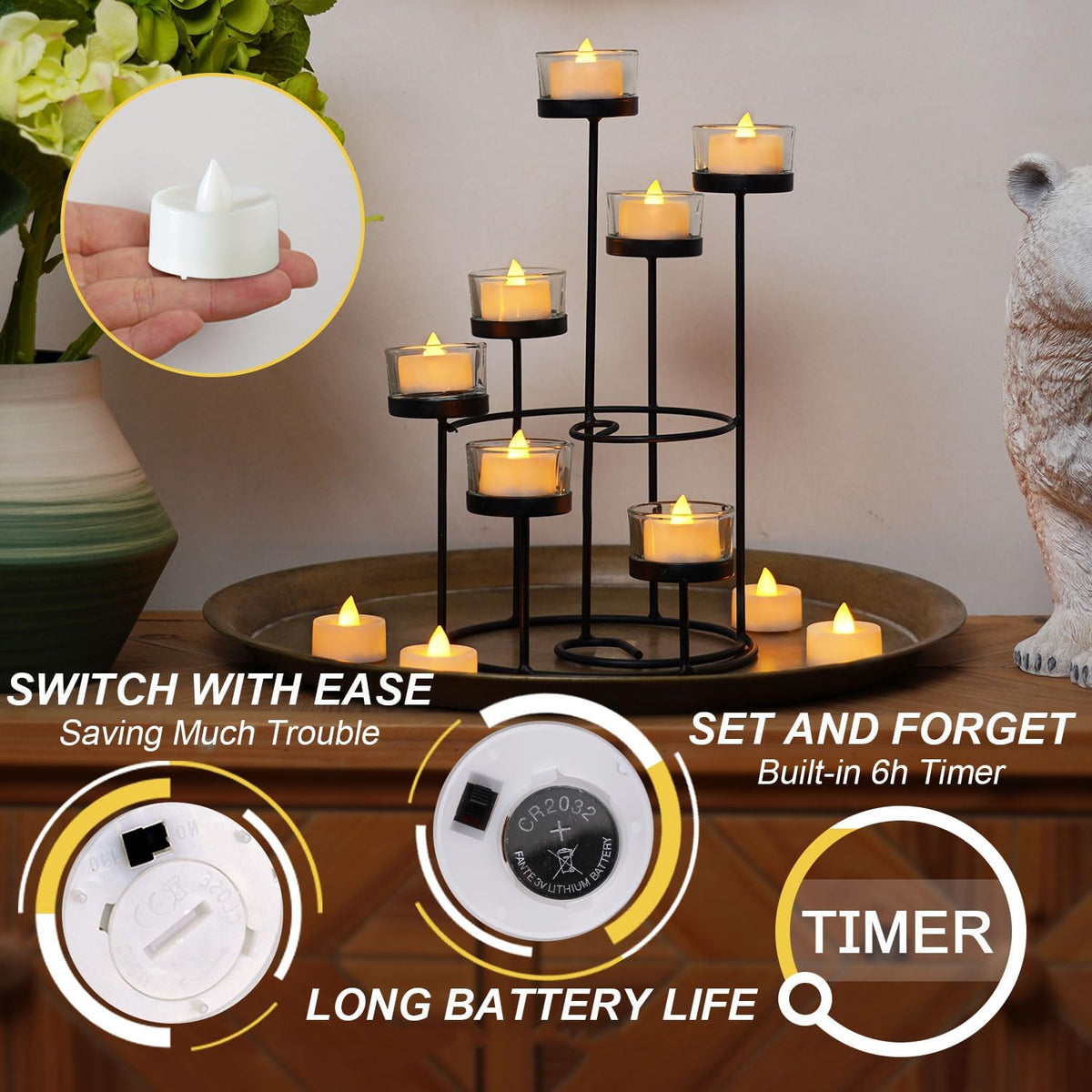 BEICHI 24Pack Flameless LED Tealights Candles with Timer, 6H Timer Built-in