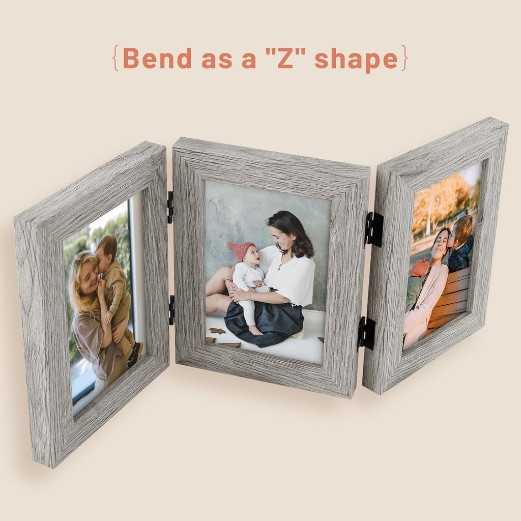 Golden State Art, 4x6 Triple Picture Frame Light Grey- Real Glass, 2 Pack
