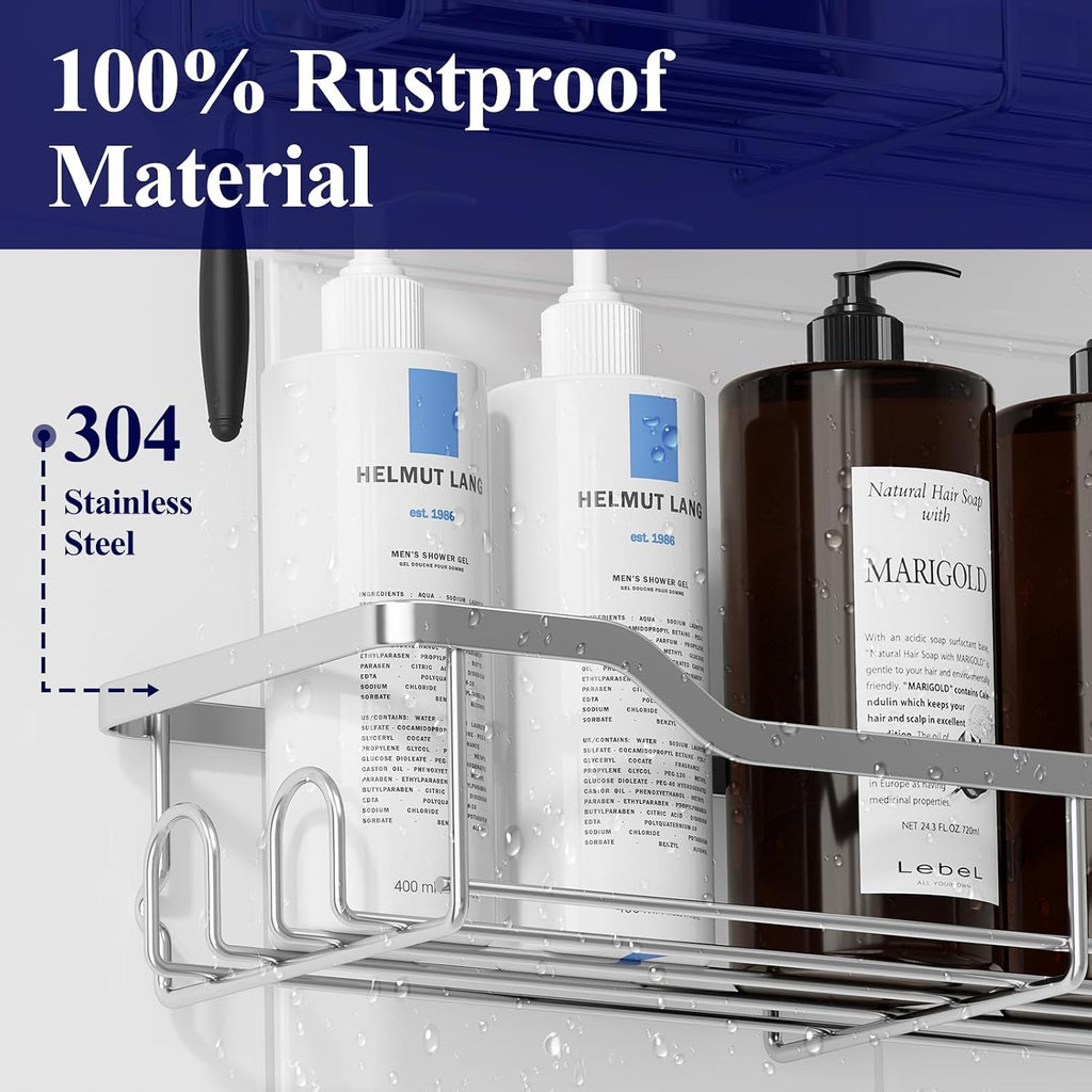 Kitsure Shower Caddy, Adhesive Shower Organizer, Large, Silver