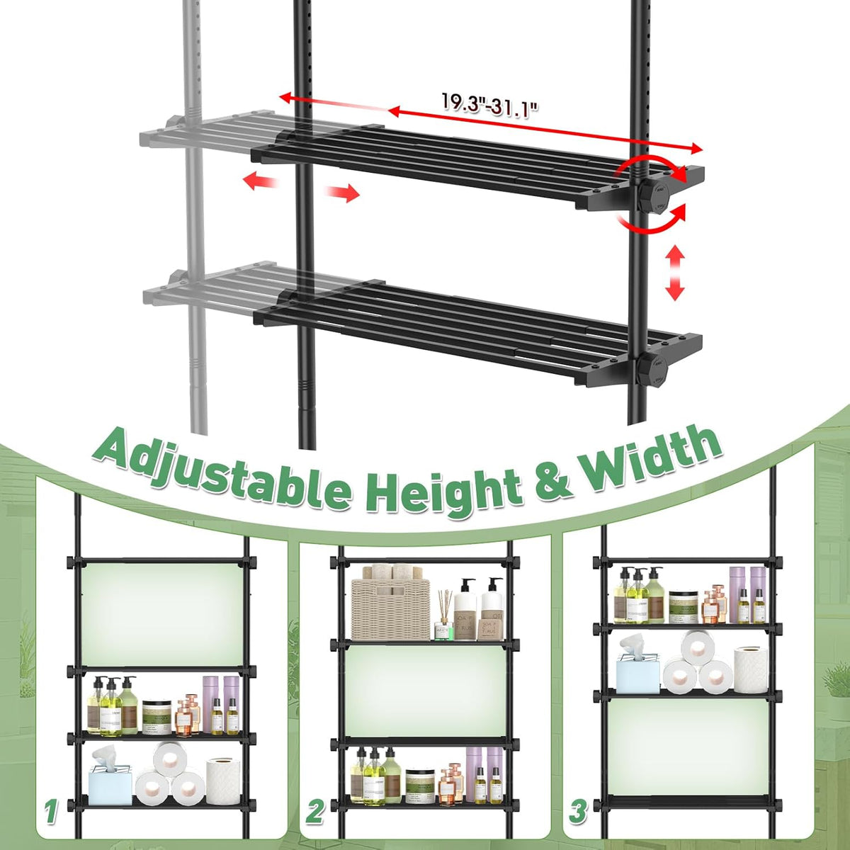 SUNALLY Over The Toilet Storage Shelf, Over Toilet Bathroom Organizer,Black