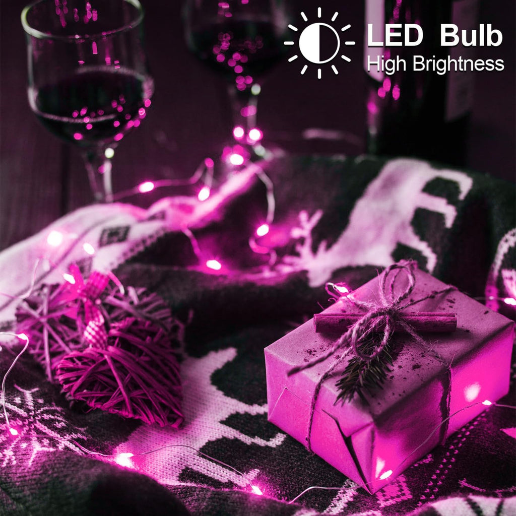 Christmas Pink Fairy String Lights Battery Operated Powered 50Led