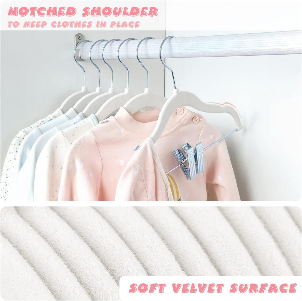 ManGotree 11.8'' Baby Velvet Hangers with Adjustable Clips 16 Pack White