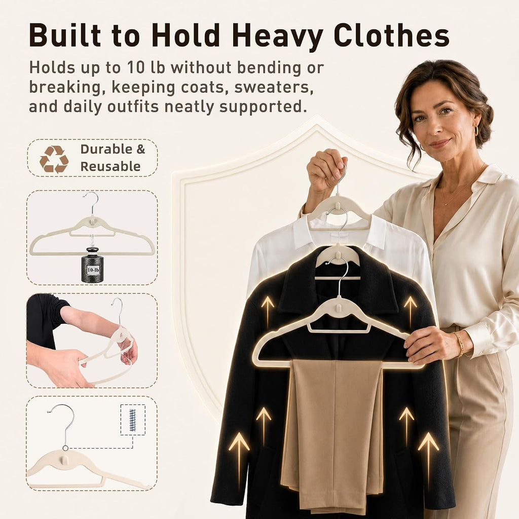 Velvet Hangers 30 Pack, Ivory Non Slip Hangers with 360° Swivel Hook