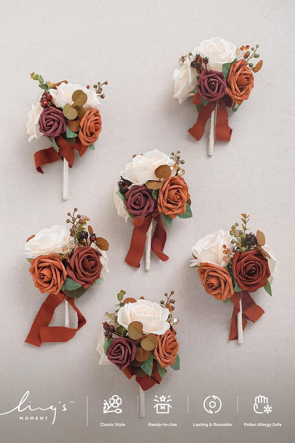 Ling's moment Terracotta 6 Pack Bridesmaid Bouquets Centerpieces 5.5"
