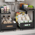 Under Sink Organizer Upgrade To Professional Rails,2-Tier Dual Pull Out Cabinet Storage,Height Adjustable Slide Out Drawers For Bathroom Kitchen,2 Pack-14.5" Dx12.8-16.9" H,Black