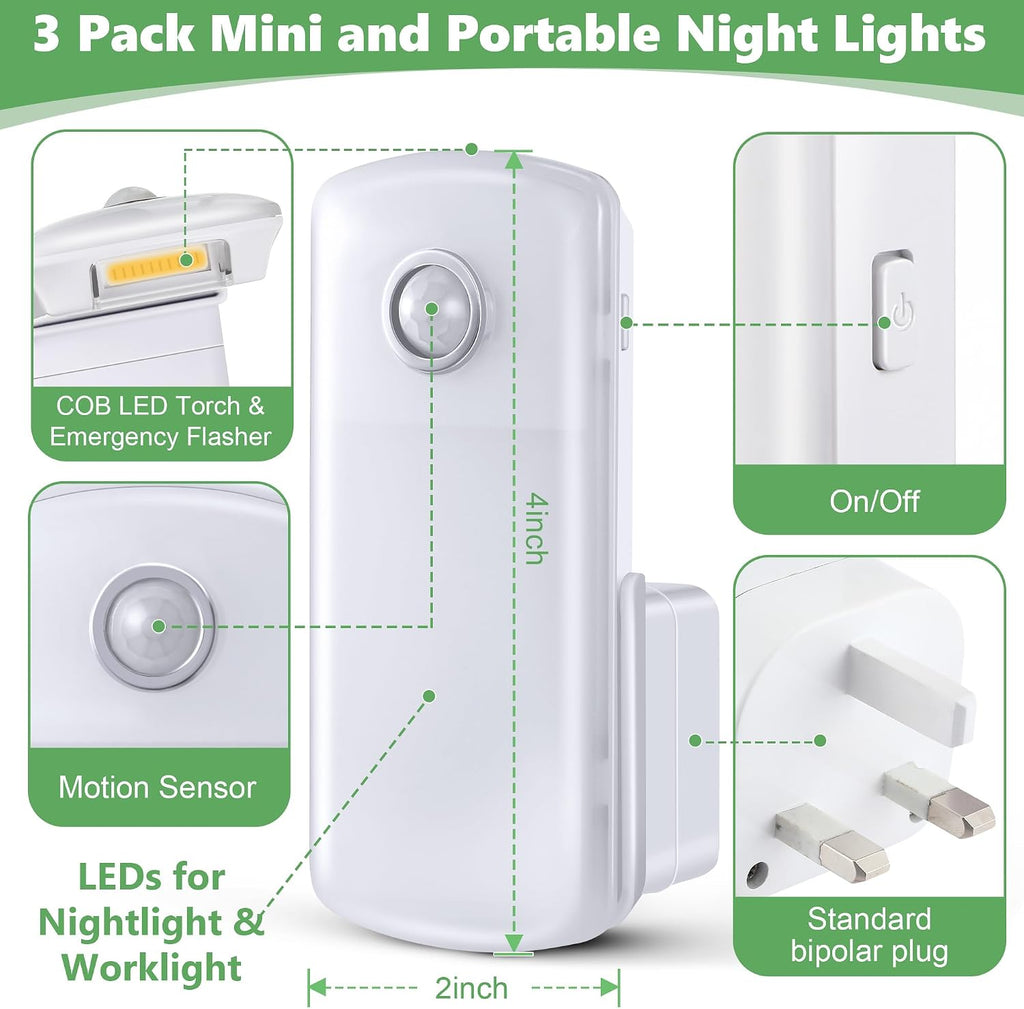 Enhon 3 Pack 4 in 1 Home Emergency Power Failure Night Lights, Warm White