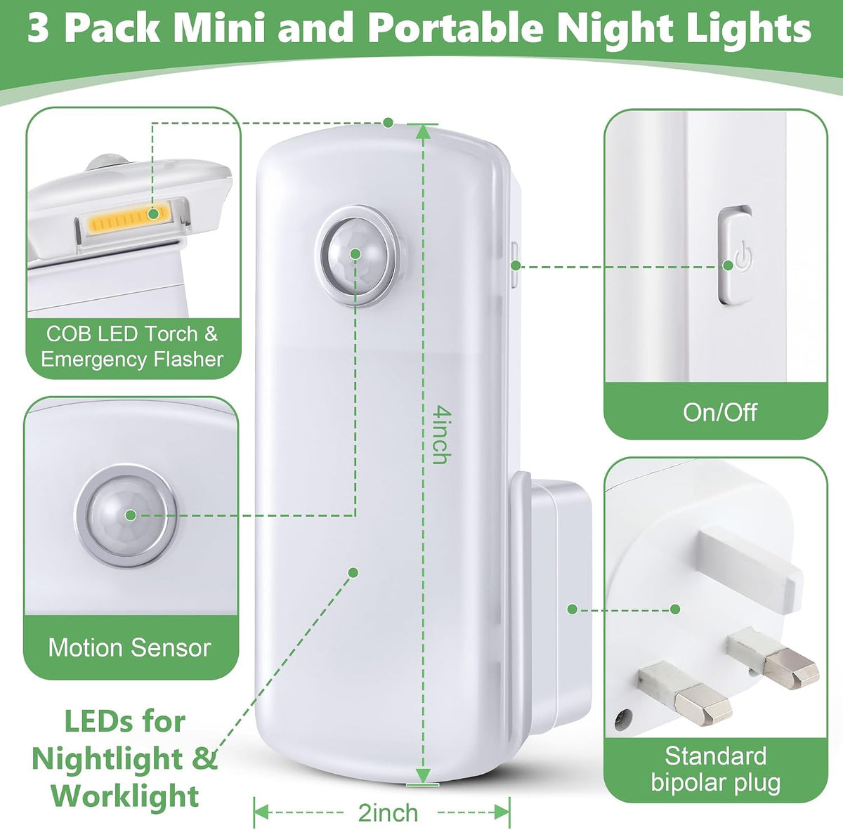 Enhon 3 Pack 4 in 1 Home Emergency Power Failure Night Lights, Warm White