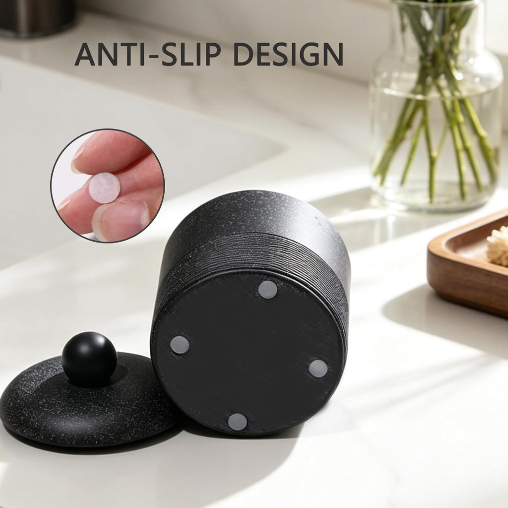 Lidded Qtip Holder, Durable Resin Qtip Container, Bathroom Cotton Swab Container Suitable for Cotton Swabs, Makeup Pads, Dental Floss Picks, Makeup Sponges, And Small Bathroom Accessories (Black)