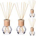 Roshtia 4 Set Reed Diffuser Bottle Empty Refillable Fragrance Glass Diffuser Bottles Set with Wooden Caps Rattan Sticks 50ml 1.7 oz Irregular Glass Jars for DIY Fragrance