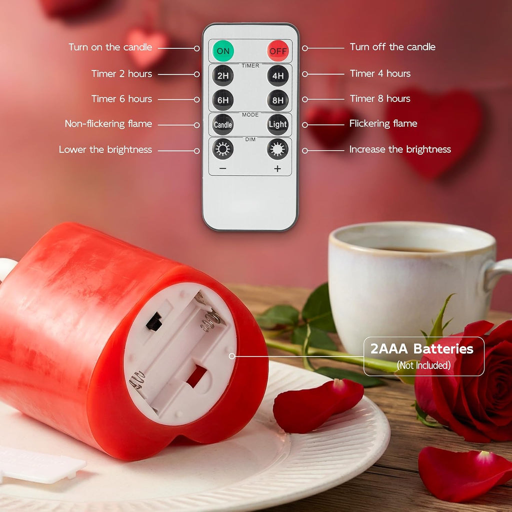 Valentines Day Flameless Candles with Remote, Heart Shaped LED Candles