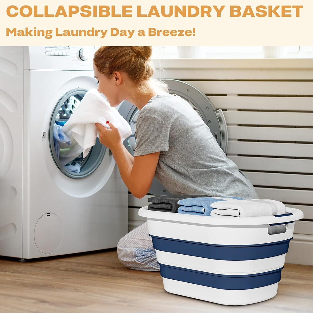 OOAMBB 43L(11.5Gallon) Collapsible Laundry Basket Plastic (Blue, 1 Pack)