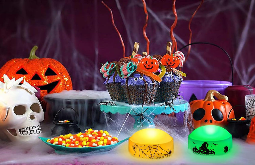 4 PCS Color Changing Halloween LED Pumpkin Candle Lights with Remote and Timer, Colored Battery Operated Jack-O-Lantern Light for Outdoor Halloween Flameless Pumpkin Home Decorations