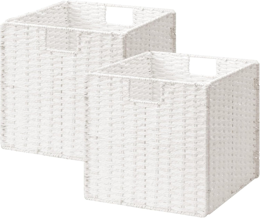 StorageWorks 13 inch Wicker Storage Baskets, White Wicker Baskets, Foldable