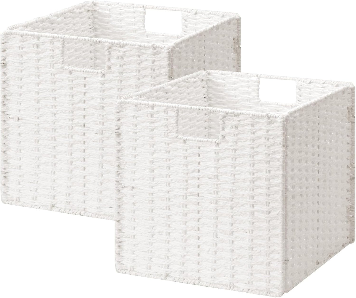 StorageWorks 13 inch Wicker Storage Baskets, White Wicker Baskets, Foldable