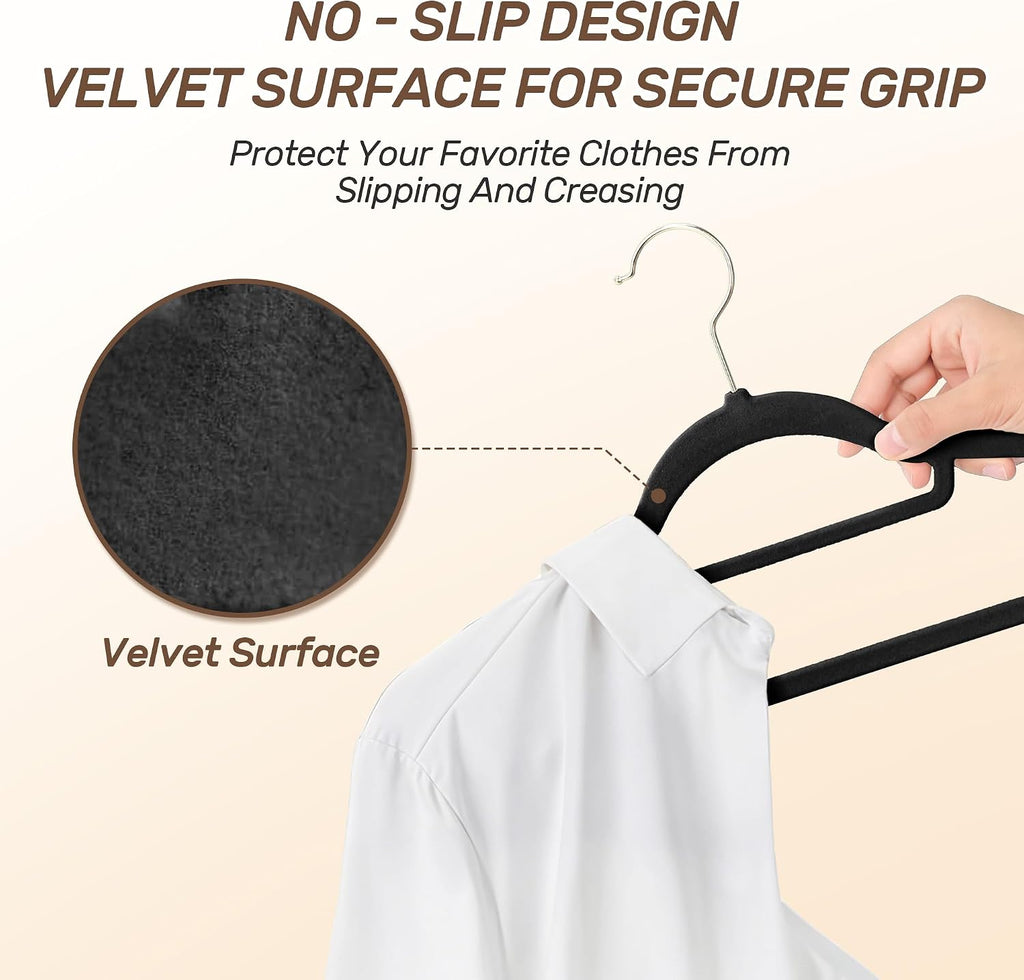 Velvet Hangers 30 Pack with Gold Hooks, Non-Slip Felt Clothes Hangers Black