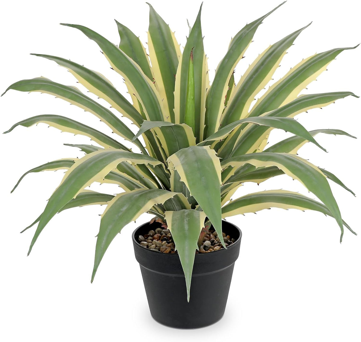 Hollyone Large Artificial Agave Plants 21.6" Tall Fake Agave Plant in Black Pot with Real Stone Pebbles Faux Succulent Aloe Tropical Plants Potted for Indoor Outdoor Home Patio Garden Decor