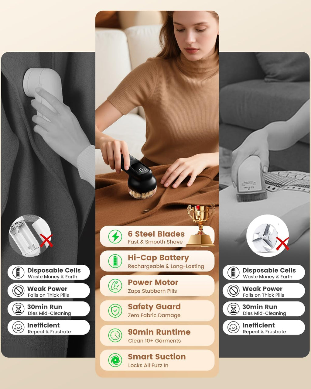 Rechargeable Fabric Shaver, Lint Remover with 3D Floating Blades & Powerful Motor, Portable Sweater Shaver with Digital Display, 3 Speeds Electric Lint Shaver for Clothes, Sweaters, Furniture