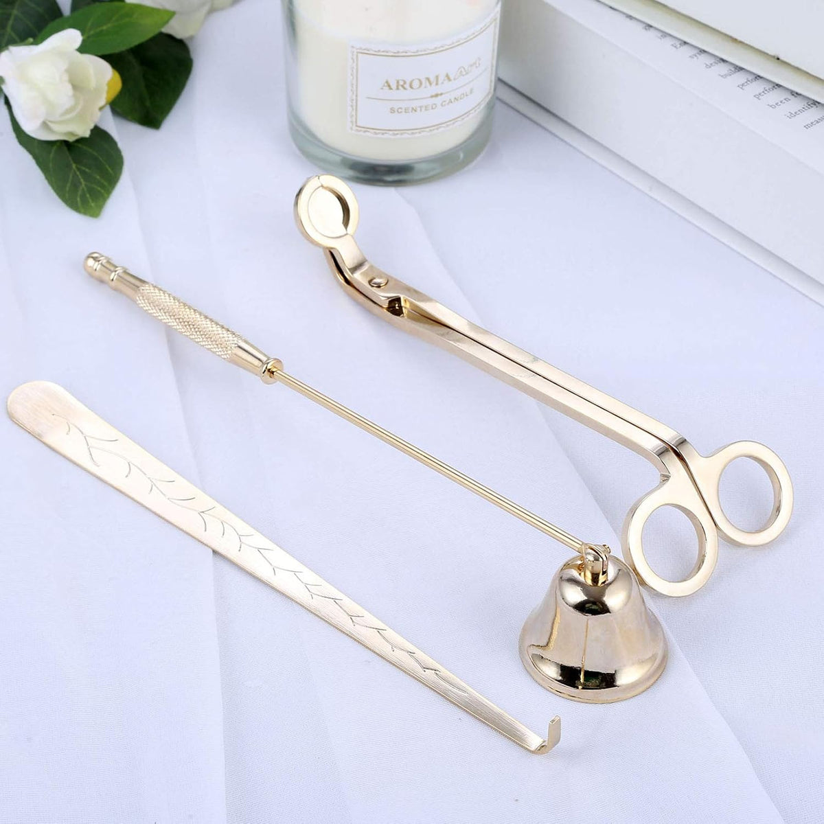3 in 1 Candle Wick Trimmer Set, Snuffer, Dipper, Cutter, Gold