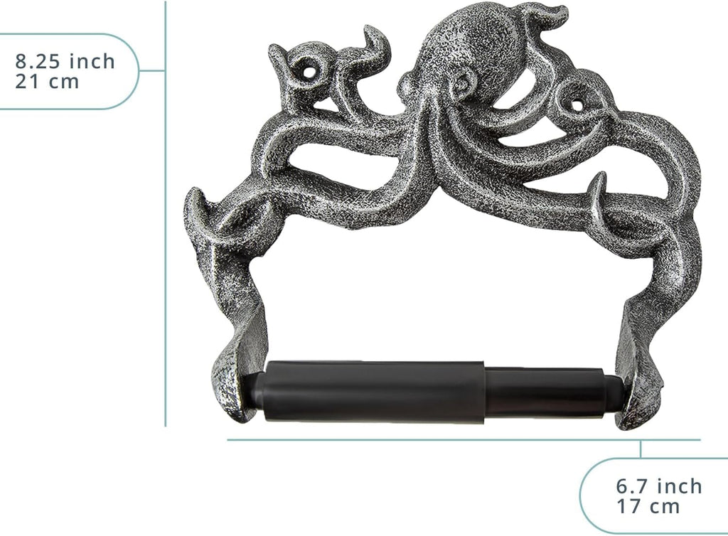 Comfify Silver with Black Cast Iron Octopus Toilet Paper Holder – Nautical