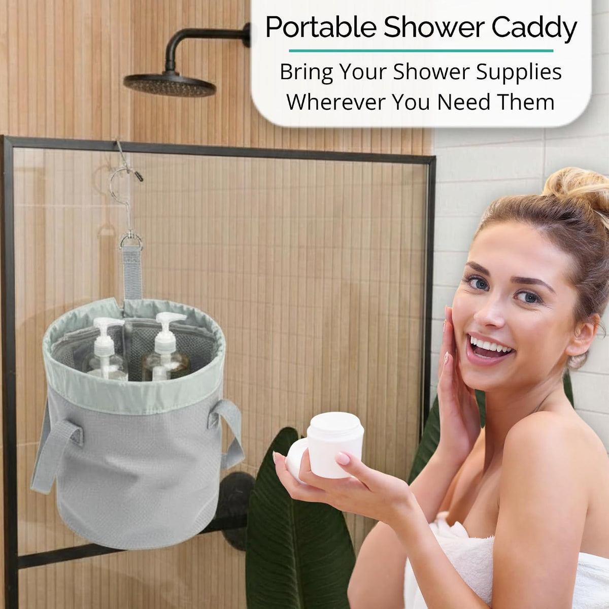 Portable Shower Bag with Drawstring Closure and Breathable Mesh Bottom – Travel Shower Caddy, Foldable Durable Design with Mesh Bottom for Cruise Ship Essentials, College Dorm Shower Caddy (Sage Grey)