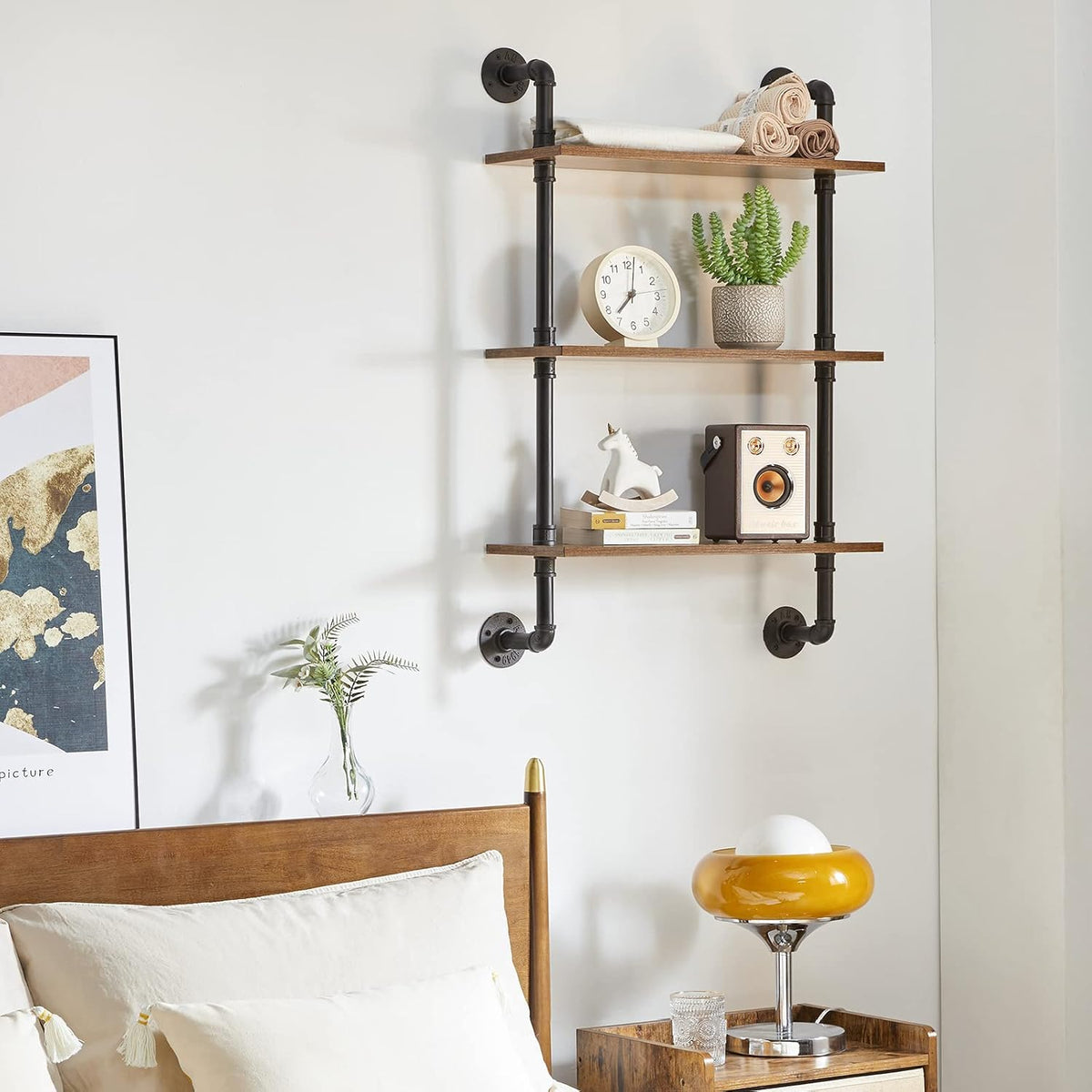 YMYNY 3 Tier Wall Mounted Floating Shelf 24x7.8x38.5 Rustic Brown HRF-TM003