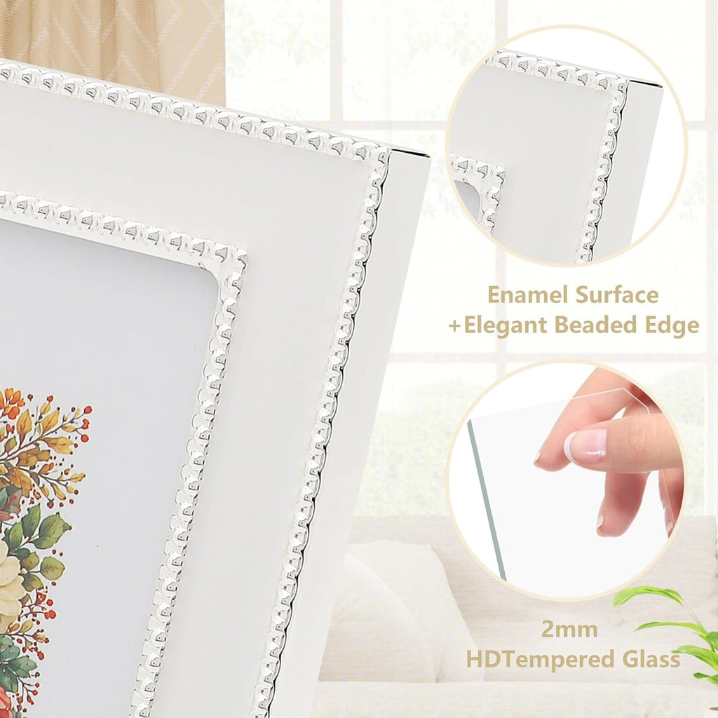 Premium Metal Picture Frame 4x6 Inches with Velvet Back Cover - Elegant and Durable Photo Frame for Displaying Cherished Memories, Perfect as Desk Decor, Home Office Accessory,White picture frame