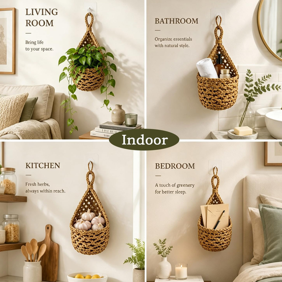 Wall Hanging Planters 4 Pack with 4PCS Strong Hooks, Macrame Plant Hanger