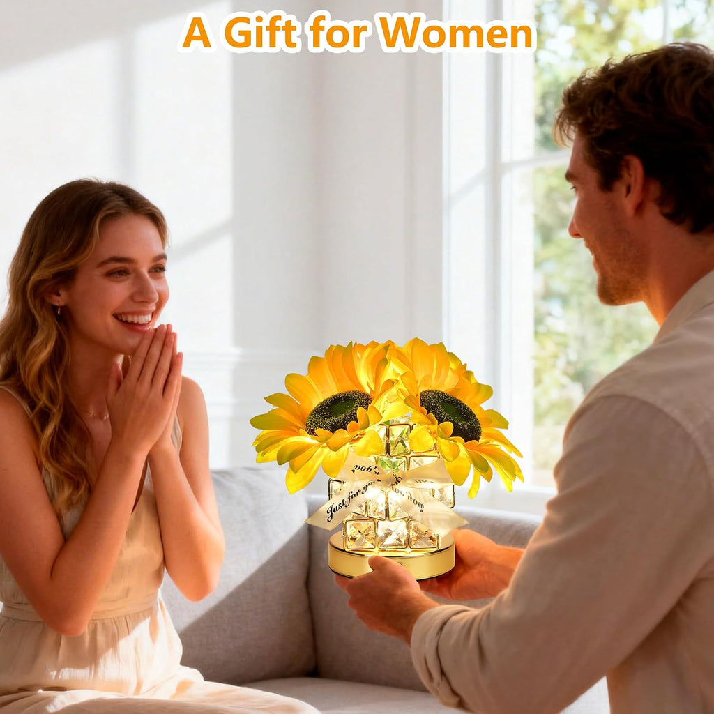 Handmade Sunflower Lamp, Rechargeable Cordless Touch Table Lamp, 3-Colour Infinitely Dimming Small Night Light, Festival Restaurant Bedroom Bar Coffee Shop Birthday Gifts for Women Mom, 2 Sunflowers