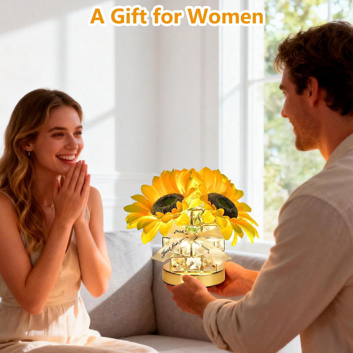 Handmade Sunflower Lamp, Rechargeable Cordless Touch Table Lamp, 3-Colour Infinitely Dimming Small Night Light, Festival Restaurant Bedroom Bar Coffee Shop Birthday Gifts for Women Mom, 2 Sunflowers