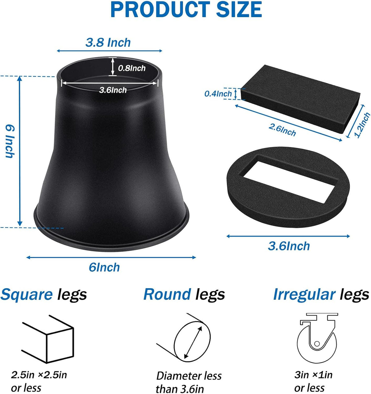 ANNKUT Bed Risers 6 Inch Heavy Duty, Round Furniture Risers for Bed Desk Table Sofa Couch，Bed Lifts Risers, Support up to 6000 Lbs(8 Pack Black)