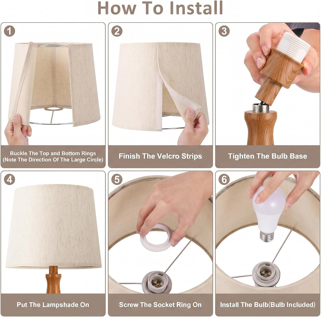 Modern Touch Table Lamps for Living room Set of 2（Imitated Wood Base）