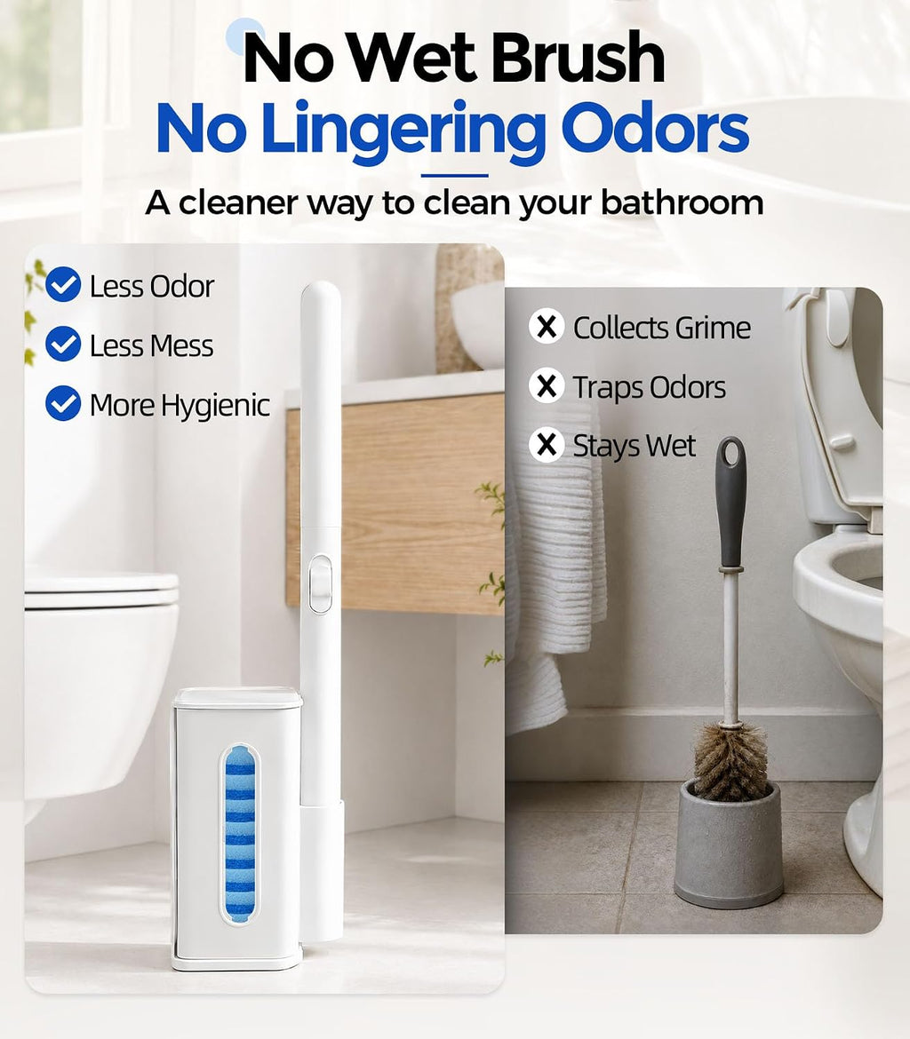 Disposable Toilet Brush and Holder Set with 48 Refills, Toilet Bowl Cleaner