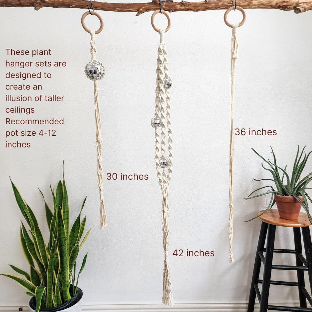 Set of 3 Macrame Plant Hanger | Disco ball decor Hanging planters for indoor plants Cool gifts for plant lovers Boho plant pots plant stand indoor Hanging planters for outdoor plants (Vanilla White)