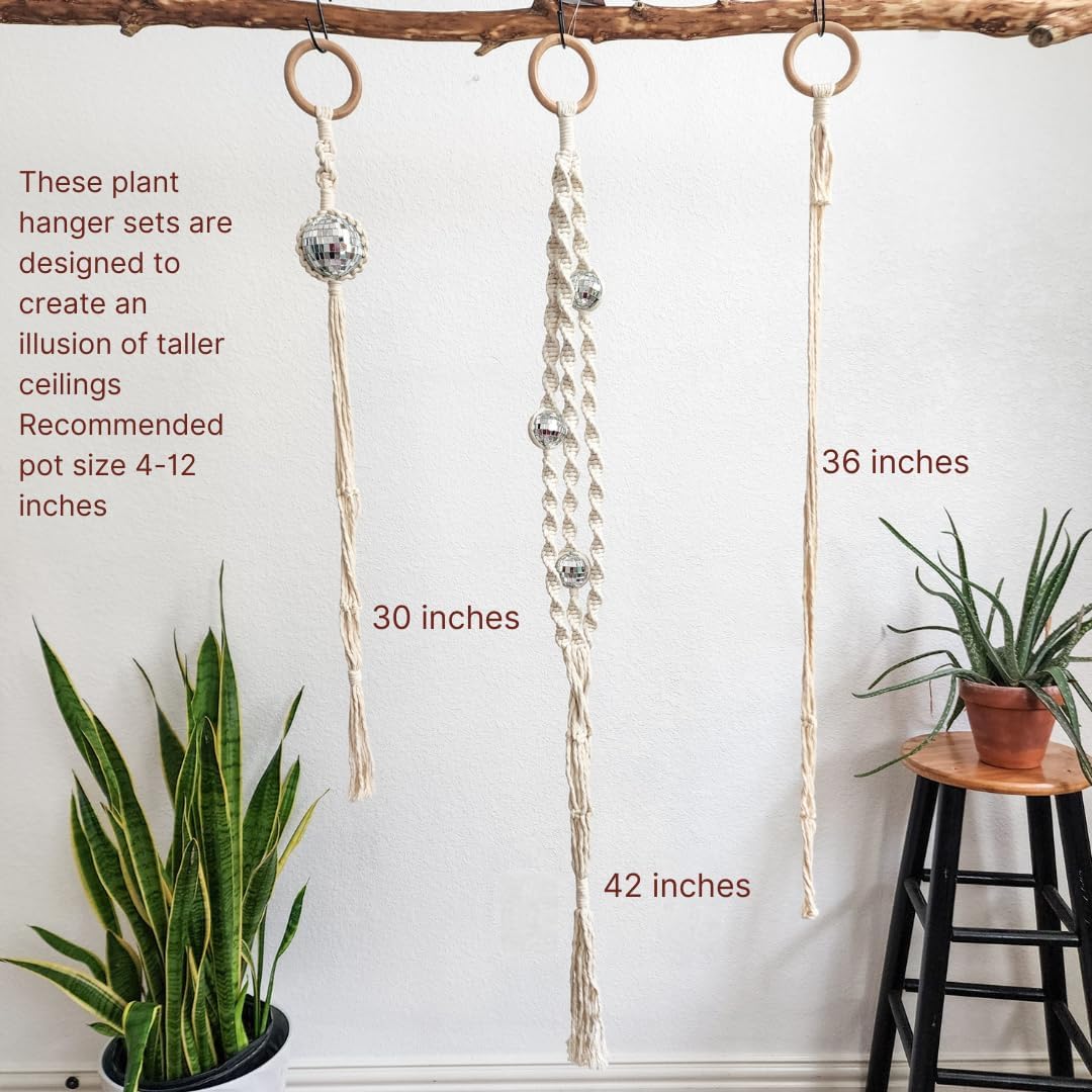 Set of 3 Macrame Plant Hanger | Disco ball decor Hanging planters for indoor plants Cool gifts for plant lovers Boho plant pots plant stand indoor Hanging planters for outdoor plants (Vanilla White)