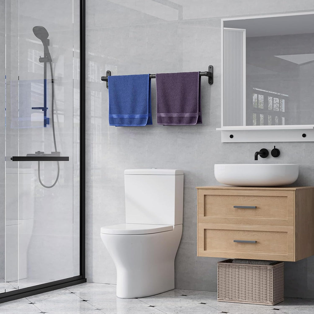 Powools Matte Black 24" Towel Rack, Rustproof Wall Mounted Towel Bar