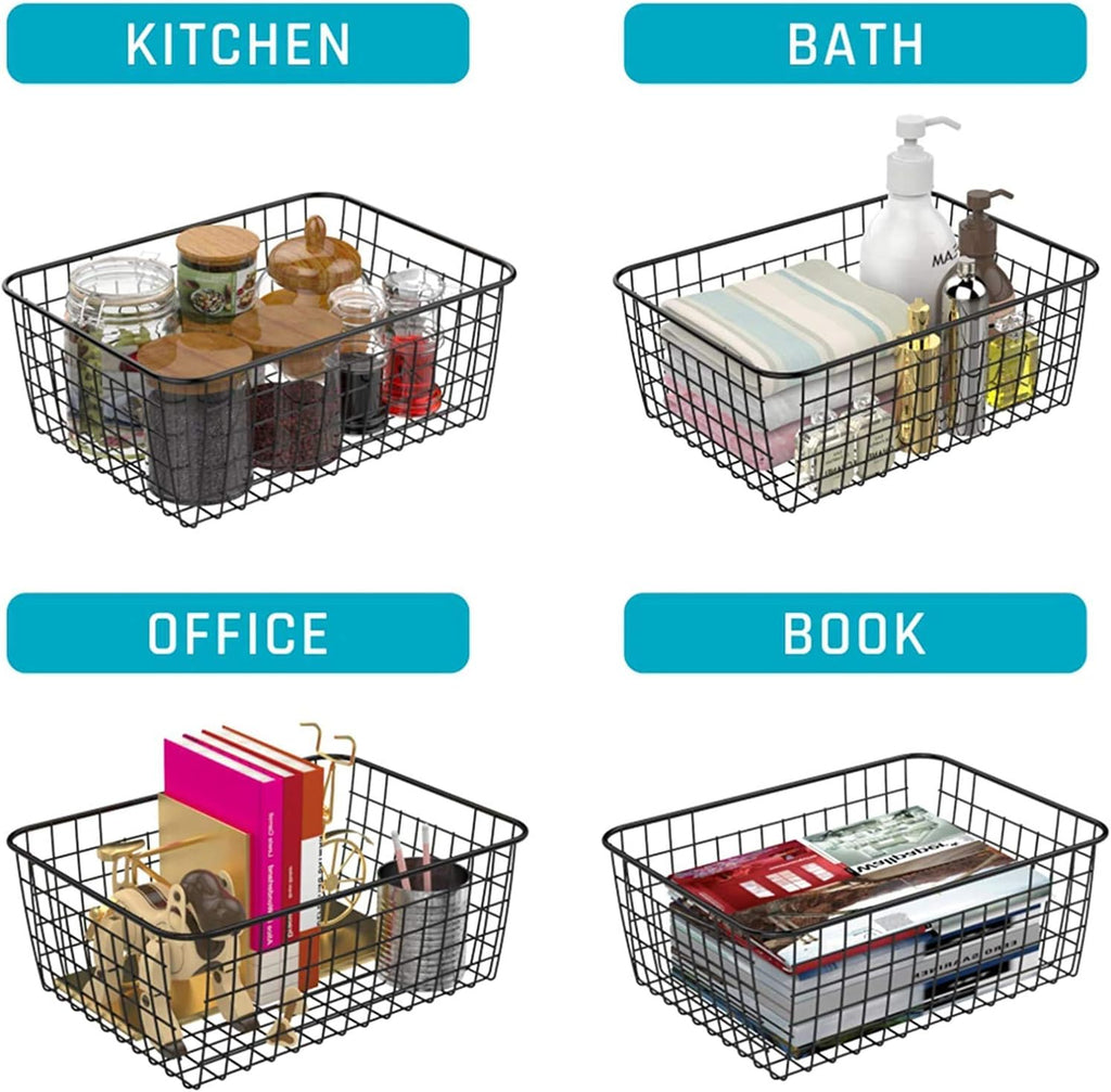 Metal Black Large Wire Basket Food Storage Organizer,pantry organizers and storage for Organizing Kitchen Cabinets potato onion, 2 Pack