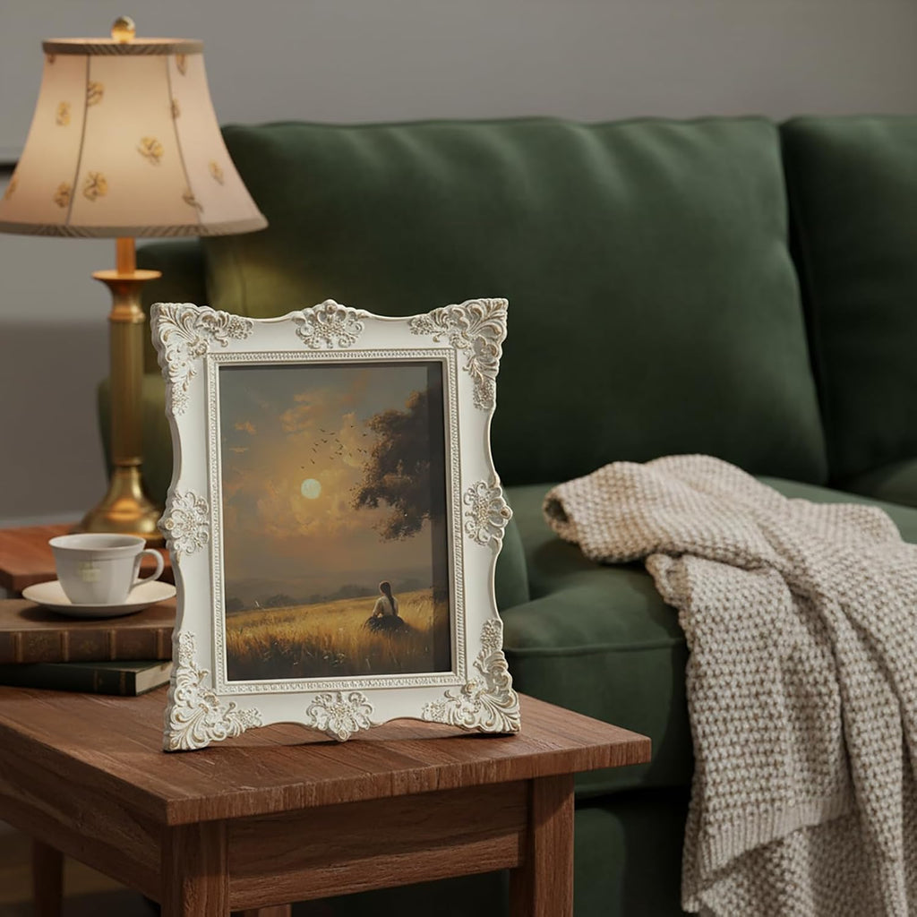 5x7 Vintage Picture Frames -5x 7 Antique Picture Frame, Ornate Frames 5 X 7 With Glass Front For Tabletop Photo Display And Wall Hanging, Victorian Poster Frame 5 By 7 (White/Gold, 5X7)