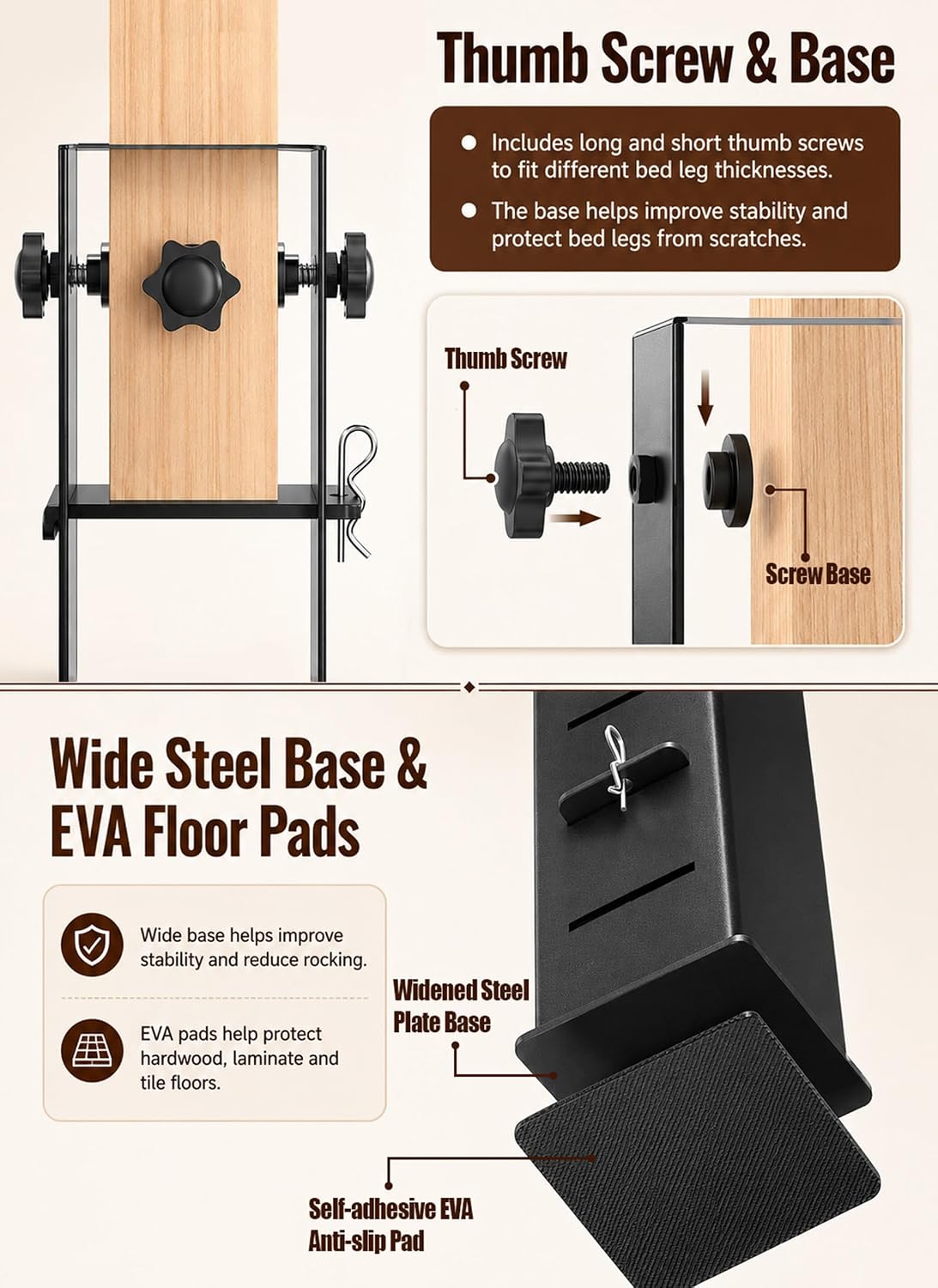 Heavy Duty Dorm Bed Risers, Adjustable Bed Leg Extenders, 2", 4", 6"