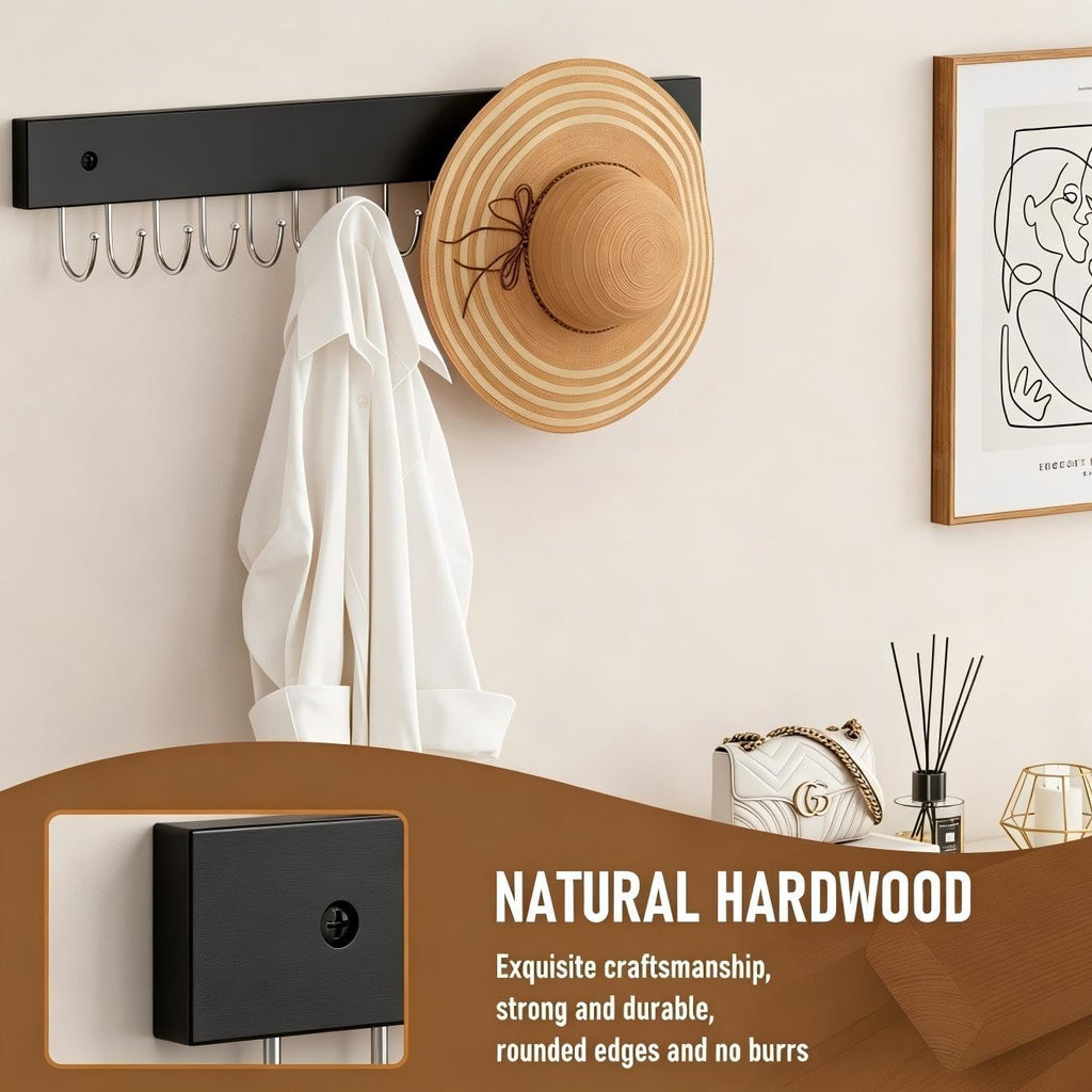 4Pack Necklace Wall Holder Wooden Mount Bulk with 56 Hooks Black