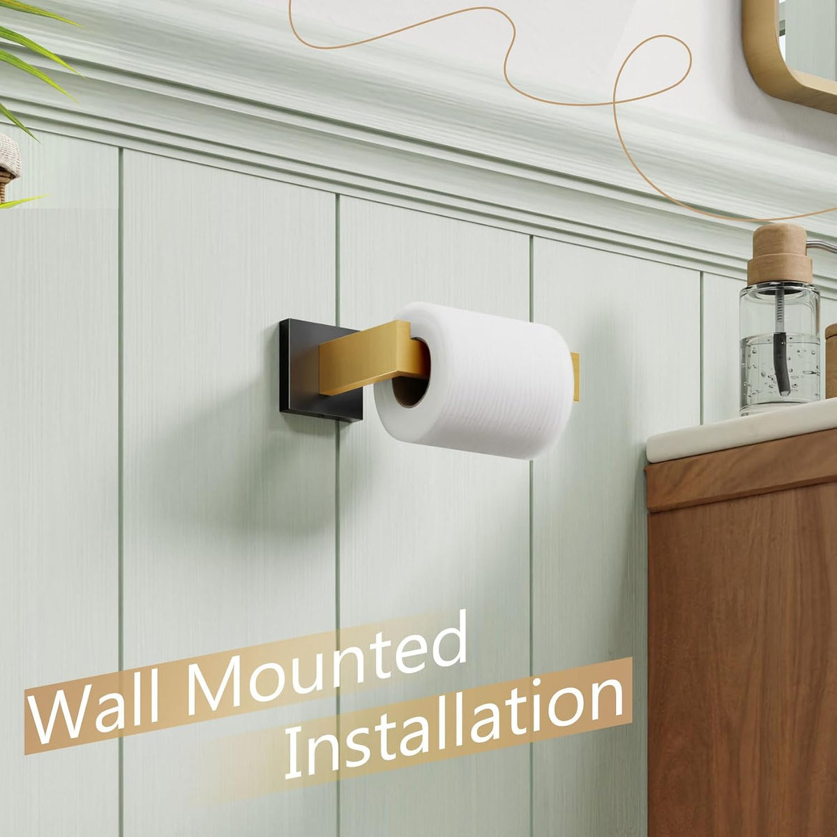 KOKOSIRI Toilet Paper Holders Wall Mounted Toilet Roll Holder for Bathrooms Hardware Washroom T-304 Stainless Steel, Matte Black and Gold B2003GDK