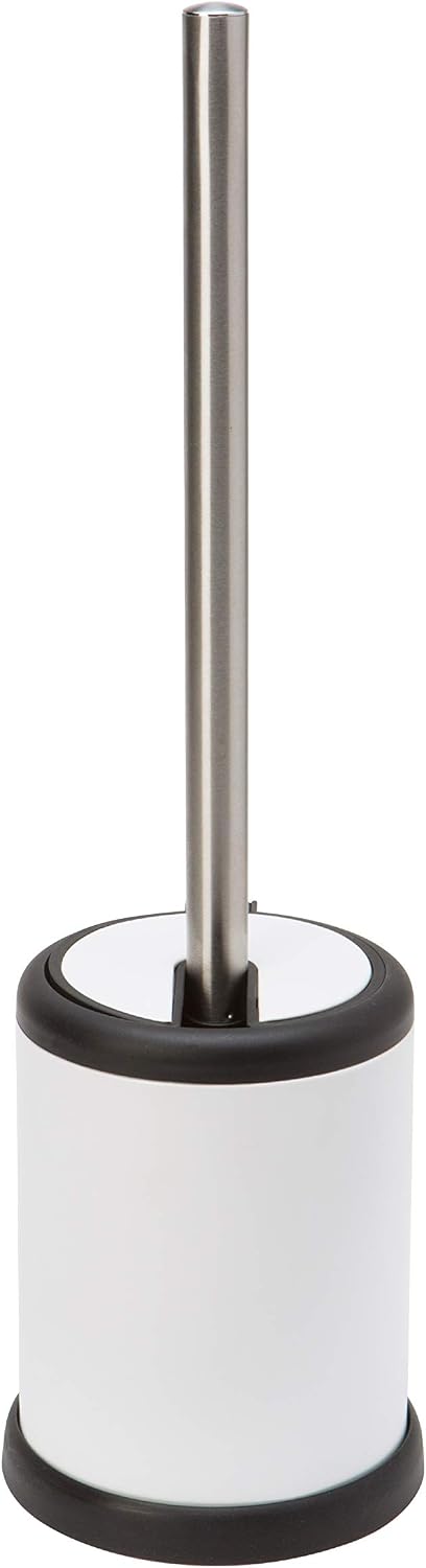 Bath Bliss Toilet Brush and Holder | Self Closing Lid | 360 Degree Brush Head | Bathroom Cleaning | Compact Size | Storage and Organization | White (Pack of 2)