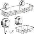 SANNO Suction cups Shower Caddy Soap Dish Double Bath Hook-Bath Organizer Kitchen Storage Basket for Shampoo, Conditioner, Soap- Anti Rust stainless steel (set of 3)